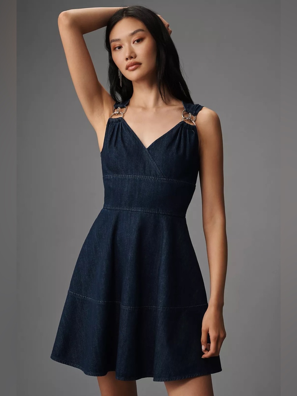 Shoshanna Presley Denim Fit-and-Flare Mini Dress 6 - Picture 2 of 10